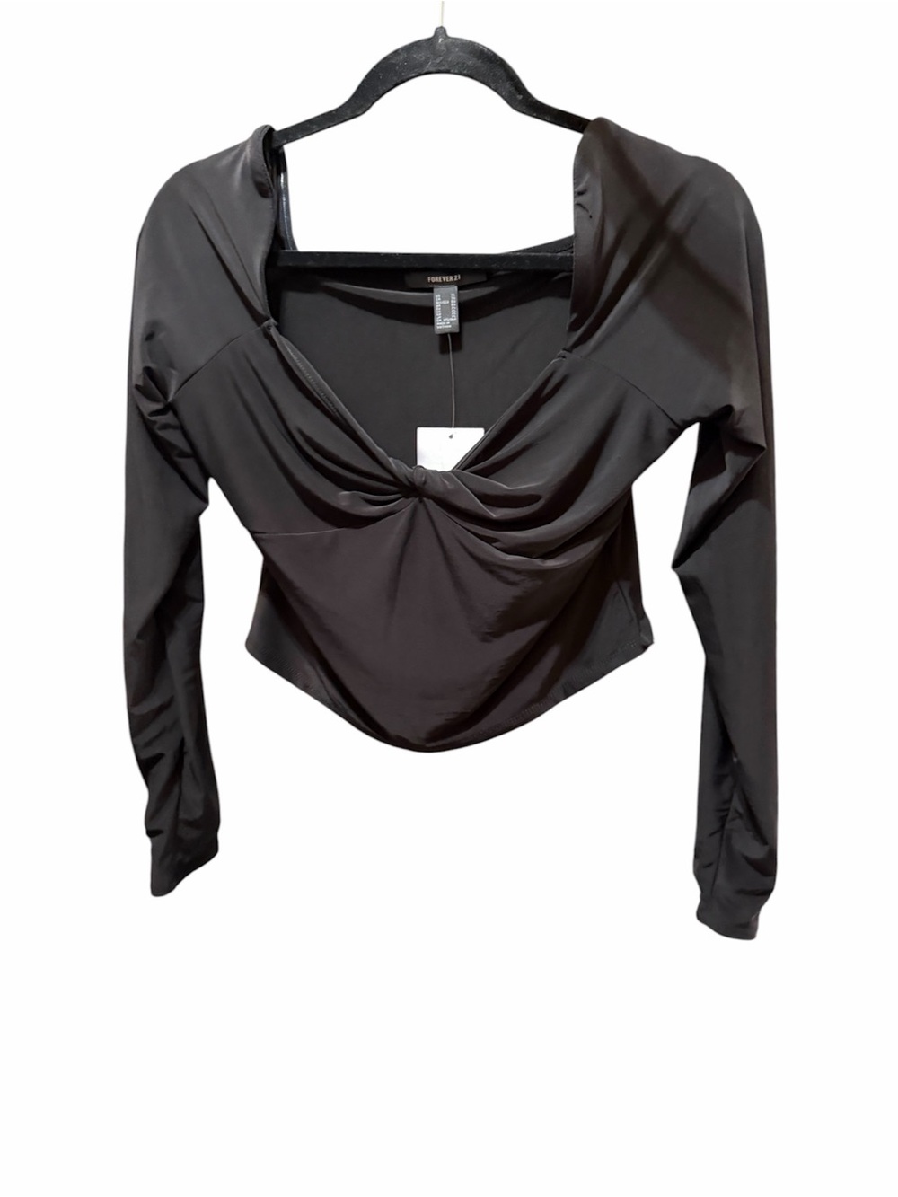 Forever 21 Black Twist-Front Long Sleeve Crop Top - Draped Neck